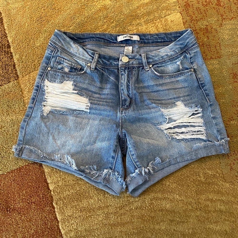 Refuge Comfy Stretch Distressed Jean Shorts